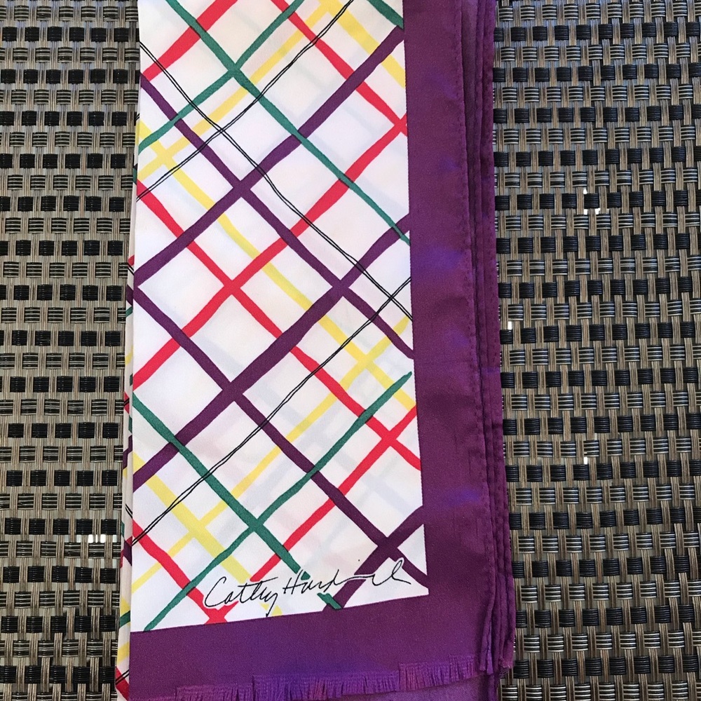 EUC Cathy Hardwick silk scarf plaid PURPLE